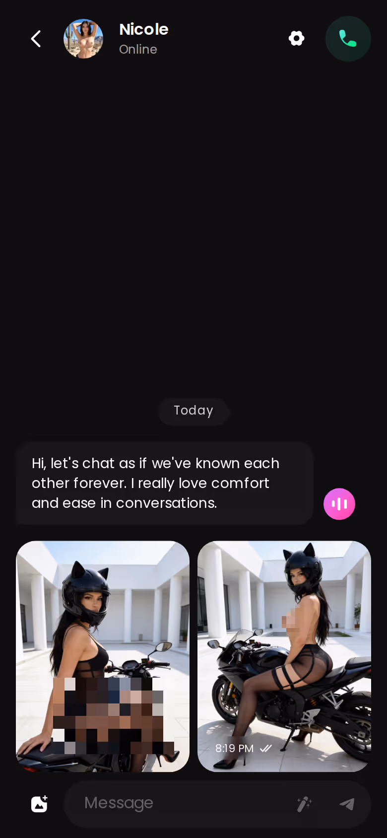 Mobile AI girlfriend chat thread on GoLove.ai showing a flirty back-and-forth