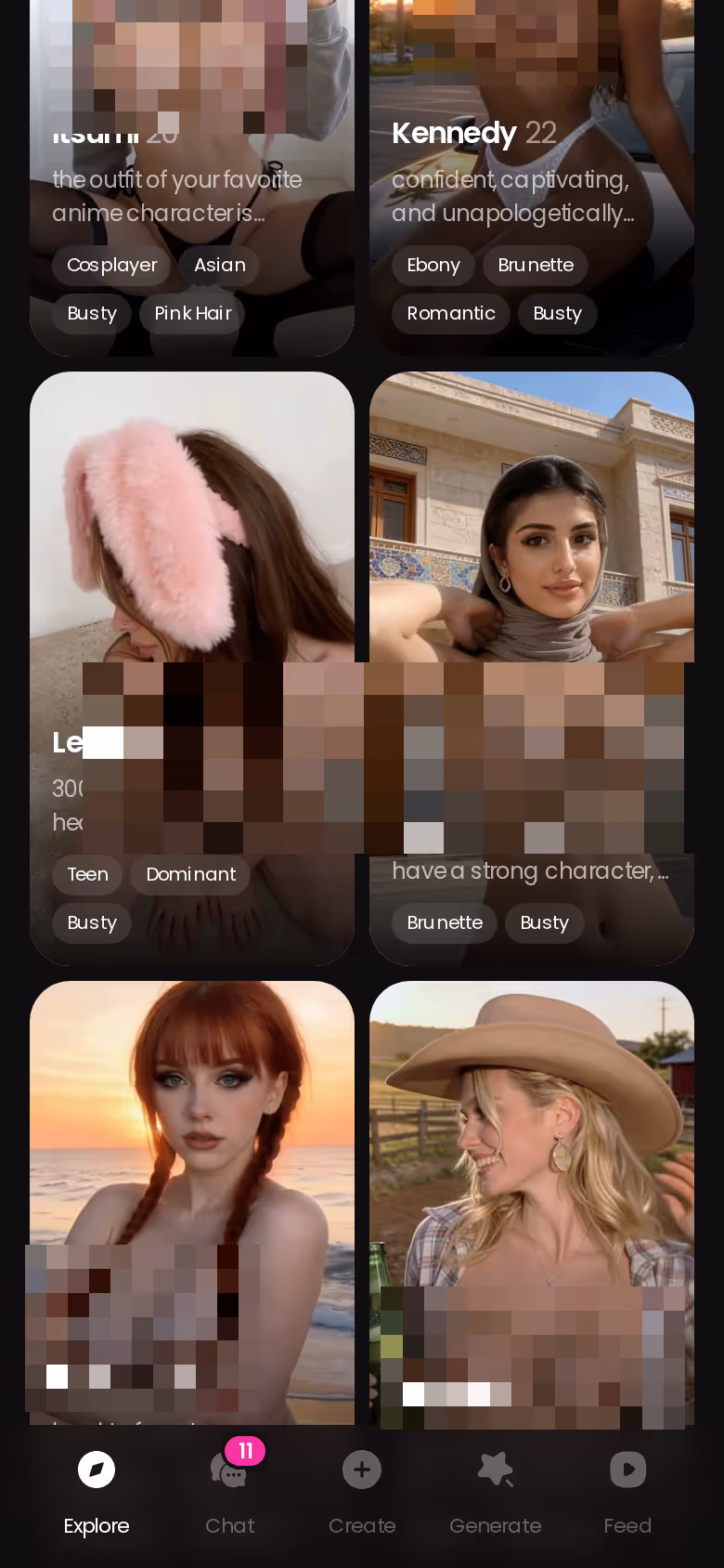 Mobile GoLove.ai Explore grid scrolled down — ourdreamai