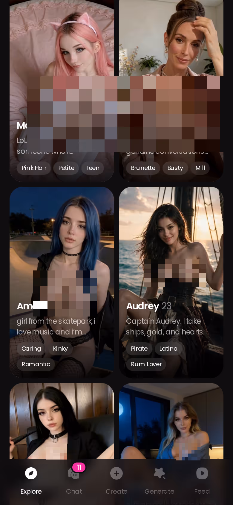 GoLove's Explore tab on mobile, realistic characters